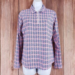 IBKUL Womens Size Medium Geo Key Multicolor 1/4 Zip Pullover Long Sleeve Top